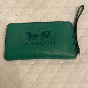 Green Coach, authentic, zip around wallet- wristlet